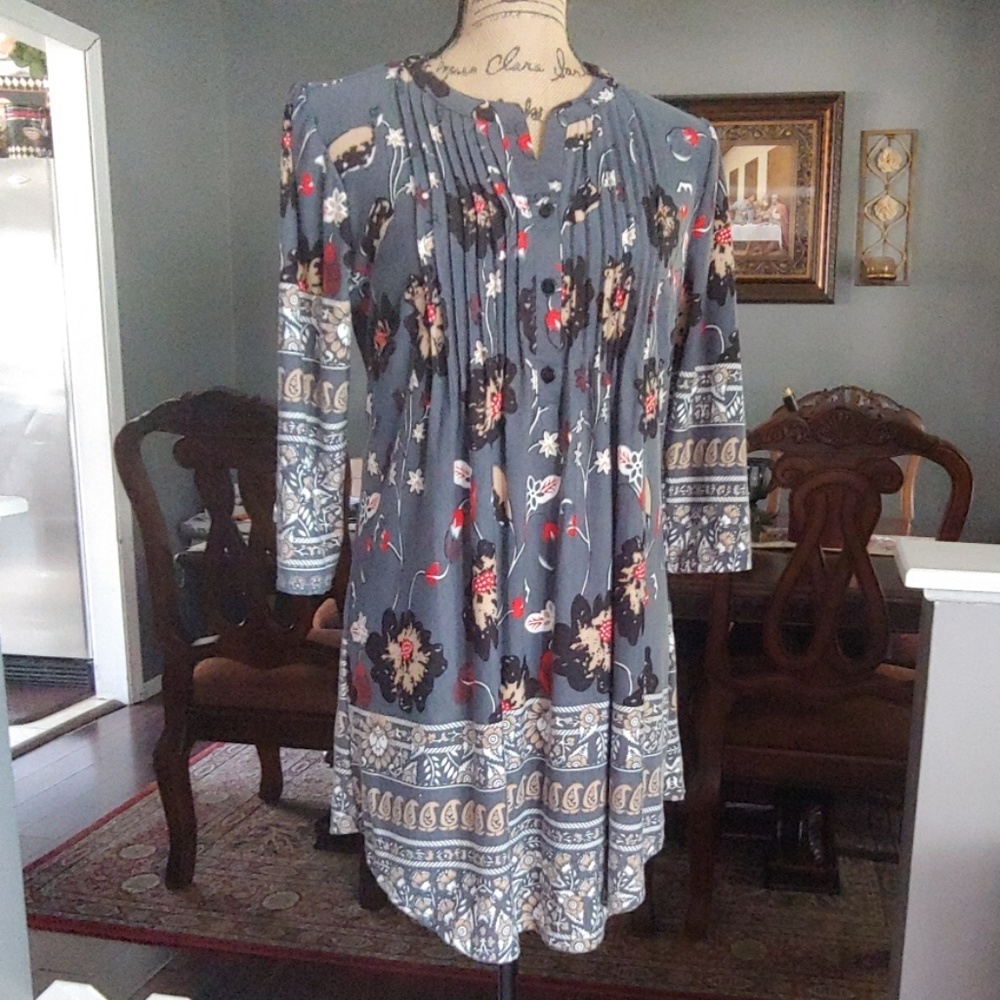 3/4 Sleeve Button Up Front Dress